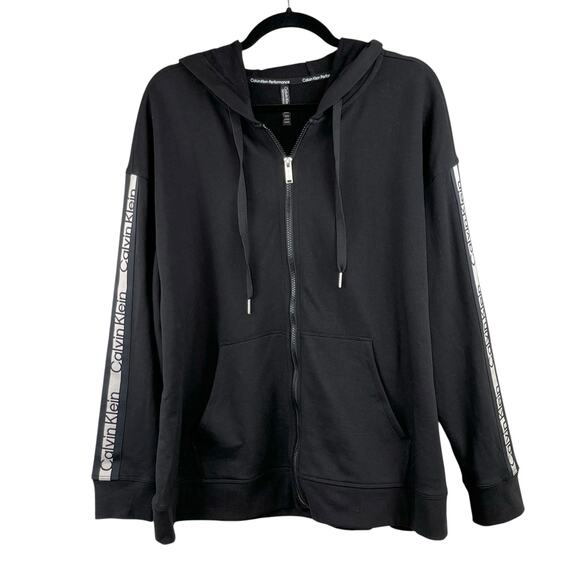 Calvin Klein Performance Black Logo Tape Full Zip Hoodie Sweatshirt Plus 1X NWT - Picture 2 of 13